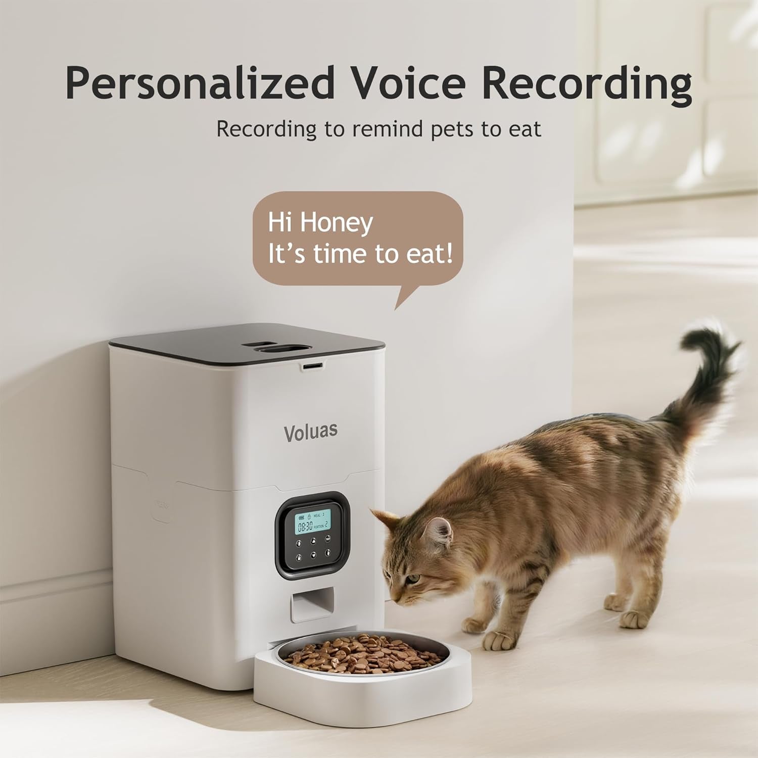 Automatic Pet Feeder - Programmable Timed Dispenser for Cats and Dogs with Portion Control, 4 Meal Settings, and Voice Recording Function