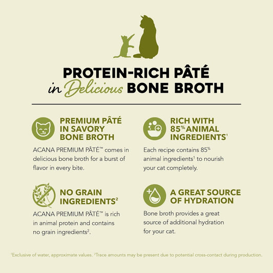 Premium Pate Wet Cat Food in Bone Broth Variety Pack: Beef Chicken & Tuna + Lamb 3Oz Cans (12 Count, 6 of Each)