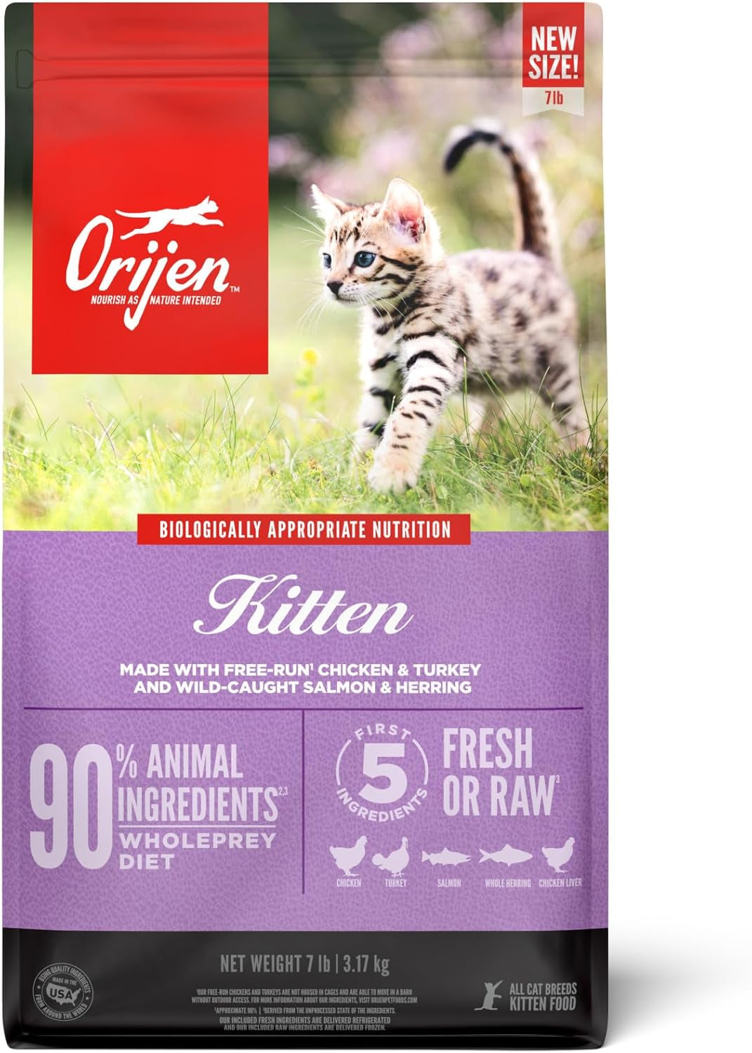 Grain Free High Protein Premium Dry Cat Food Kitten Recipe 7Lb Bag
