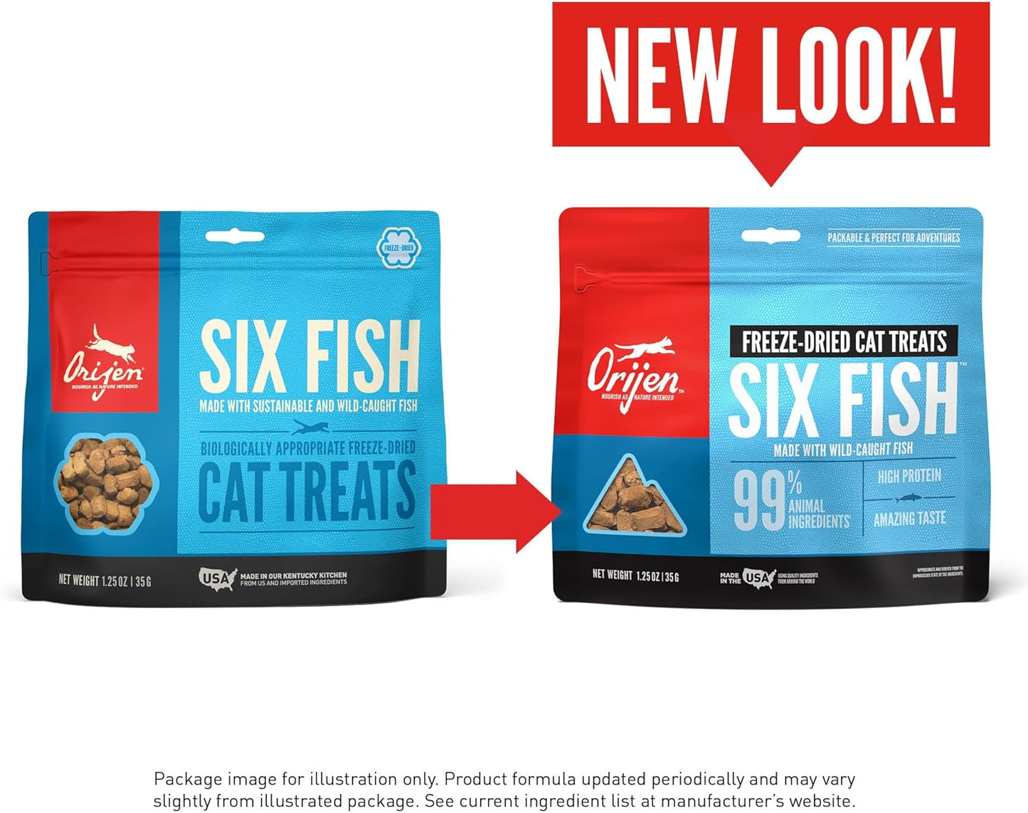 Freeze-Dried Grain-Free Cat Treats with High Protein from Six Types of Fish, 1.25 oz Bag