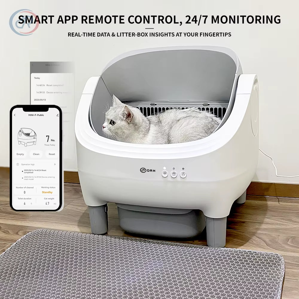 OKKPETS New Design Automatic Cat Litter Box APP Control Dual Safety Sensors Self Cleaning Litter Box with Open-Top Design