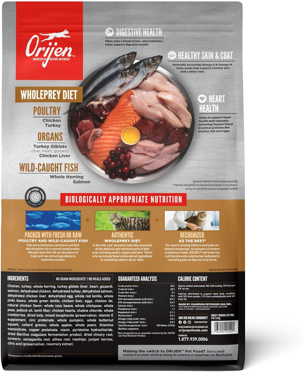 Grain Free High Protein Premium Dry Cat Food Original Recipe 4Lb Bag