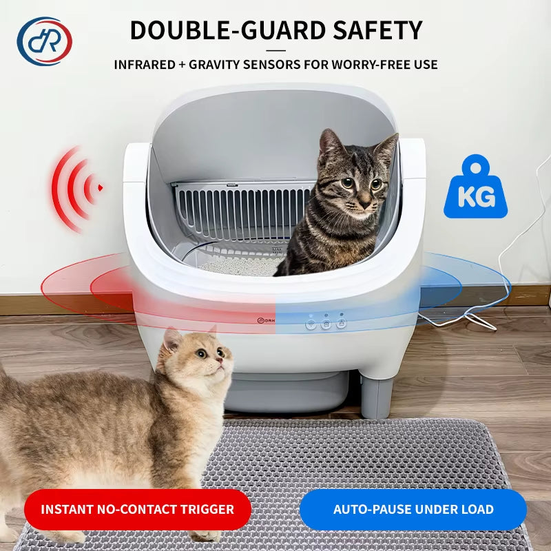 OKKPETS New Design Automatic Cat Litter Box APP Control Dual Safety Sensors Self Cleaning Litter Box with Open-Top Design