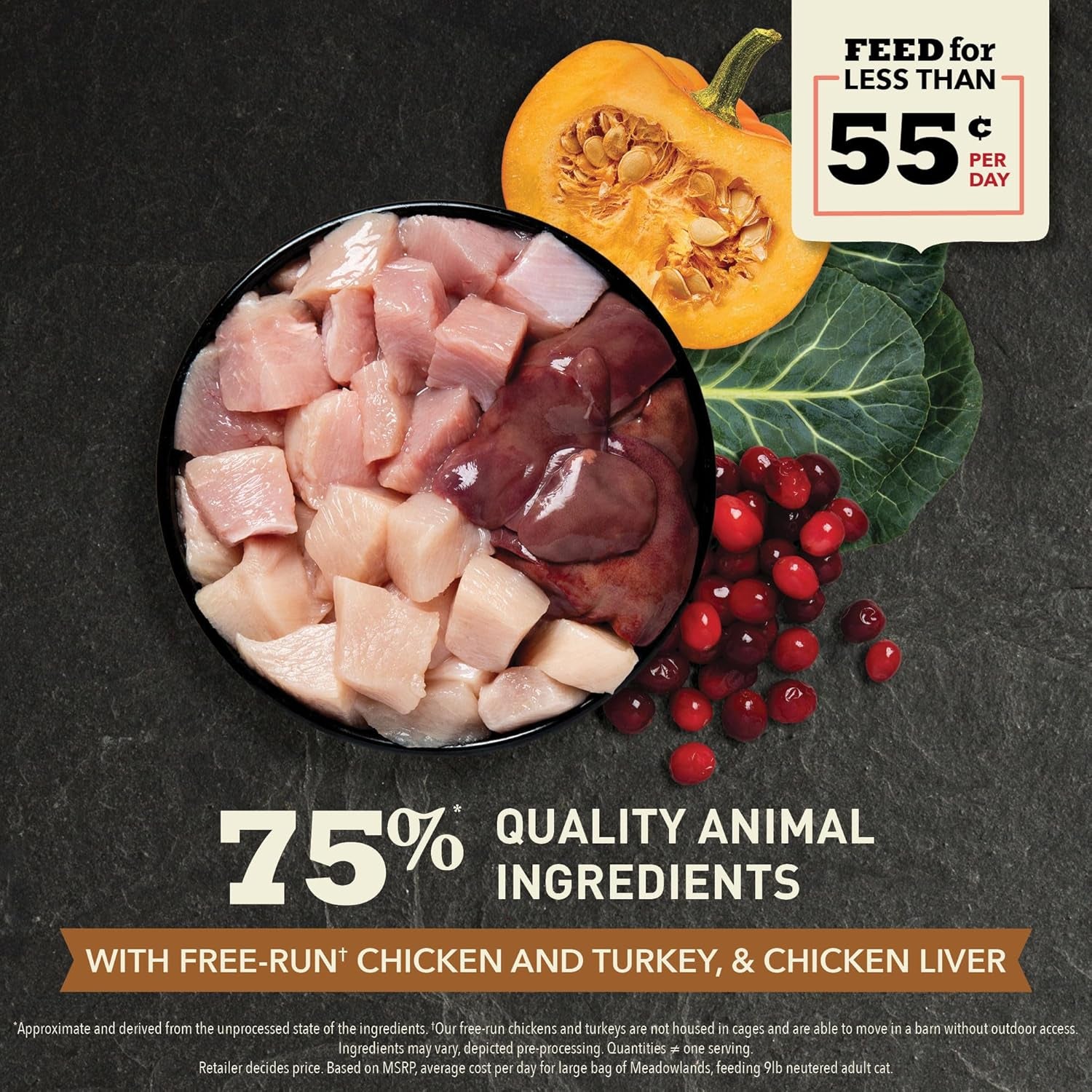 Highest Protein Meadowlands Grain-Free Dry Cat Food, Free-Run Chicken and Turkey and Chicken Liver Cat Food Recipe, 4Lb