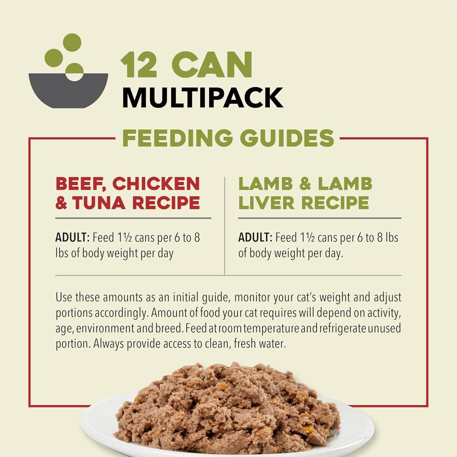 Premium Pate Wet Cat Food in Bone Broth Variety Pack: Beef Chicken & Tuna + Lamb 3Oz Cans (12 Count, 6 of Each)