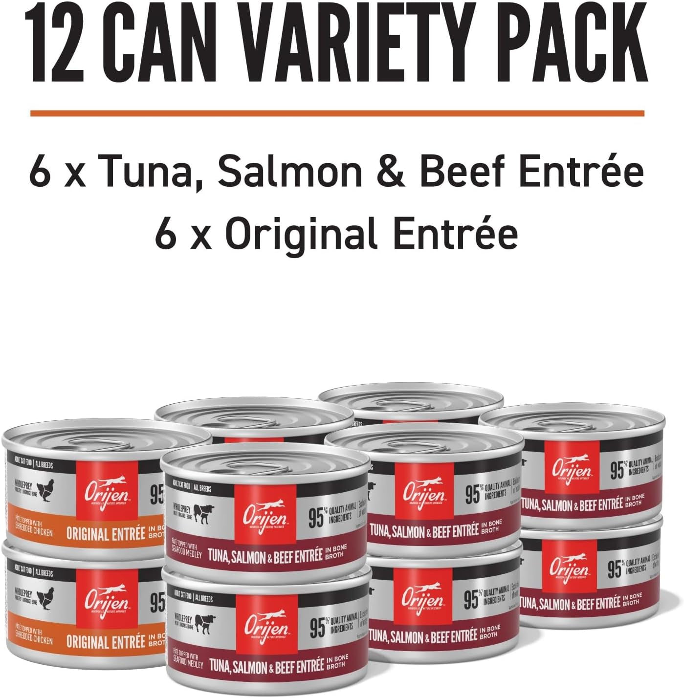 Premium Pate Wet Cat Food Variety Pack: Tuna Salmon & Beef + Original Entrées 3Oz Cans (12 Count, 6 of Each)