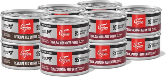 Premium Pate Wet Cat Food Variety Pack: Tuna Salmon & Beef + Regional Red Entrées 3Oz Cans (12 Count, 6 of Each)