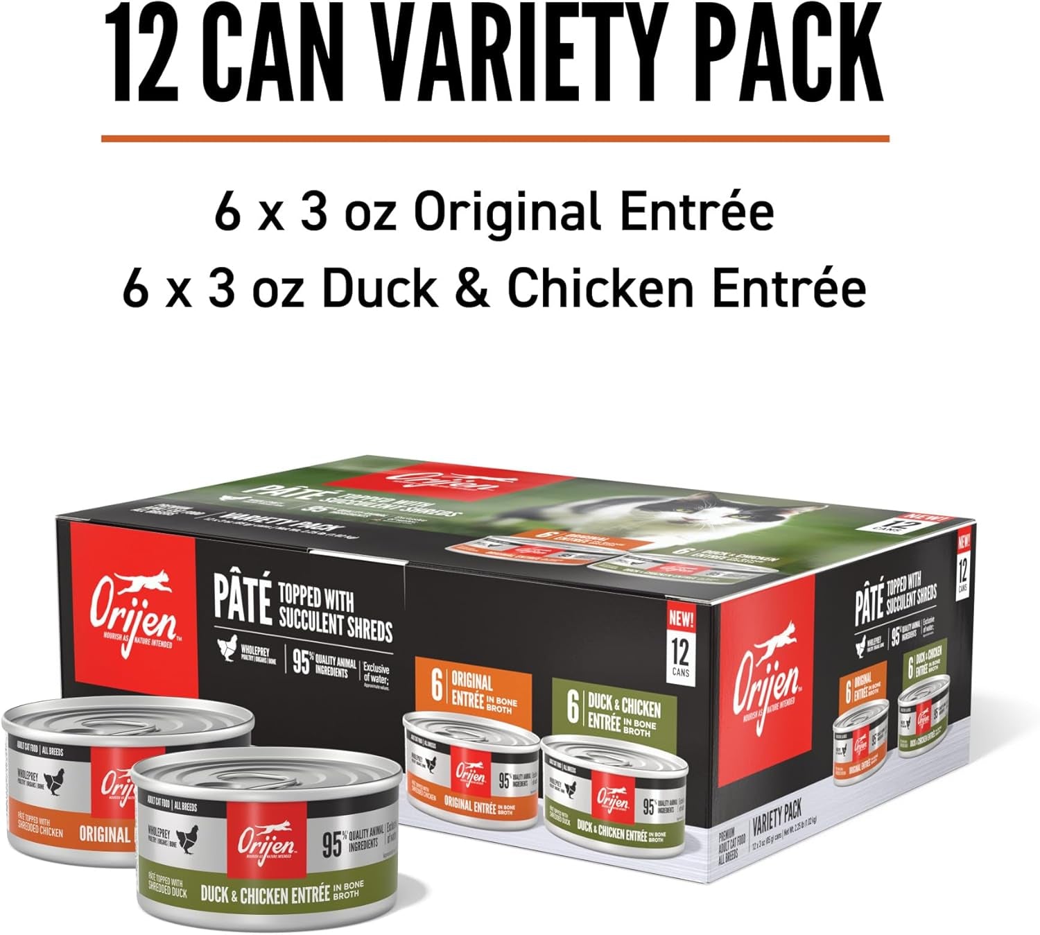 Premium Pate Wet Cat Food Variety Pack: Original + Duck & Chicken Recipes 3Oz Cans (12 Count, 6 of Each)