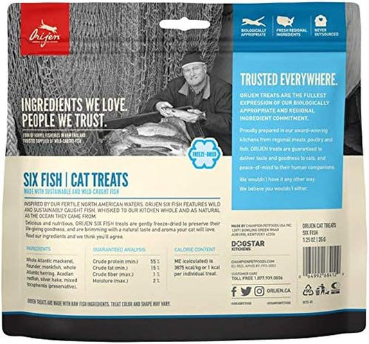 3 Pack of Six Fish Freeze-Dried Cat Treats, 1.25 Ounces Each, Made in the USA