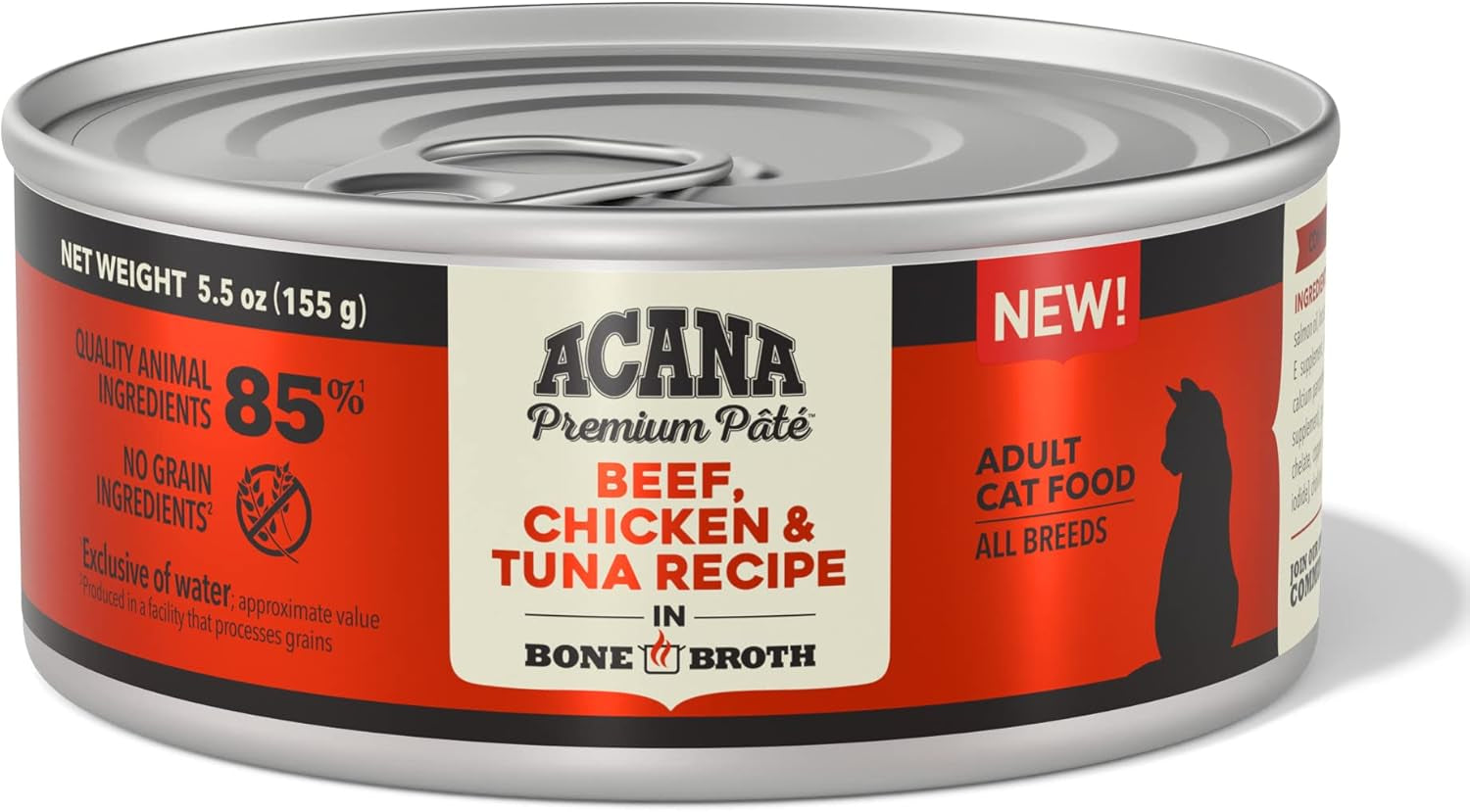 Premium Pate Wet Cat Food in Bone Broth Beef Chicken + Tuna Recipe 5.5Oz Cans (12 Count)