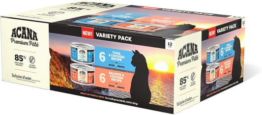 Premium Pate Wet Cat Food in Bone Broth Variety Pack: Salmon & Chicken + Tuna & Chicken Recipes 3Oz Cans (12 Count, 6 of Each)