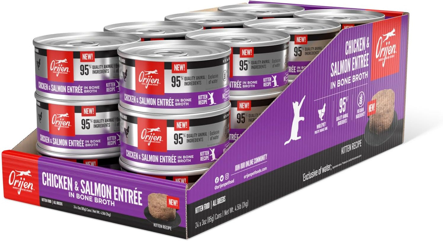 Premium Pate Wet Kitten Cat Food in Bone Broth Chicken & Salmon Entrée 3Oz Cans (24 Count)