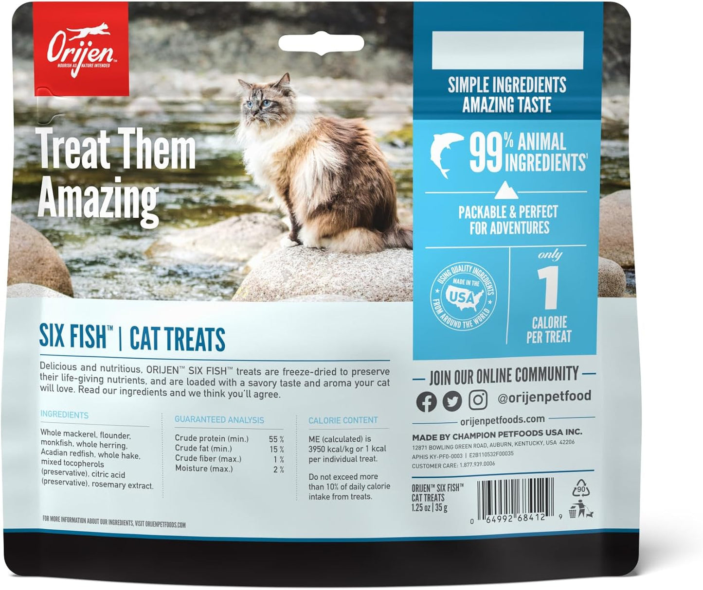 Freeze-Dried Grain-Free Cat Treats with High Protein from Six Types of Fish, 1.25 oz Bag
