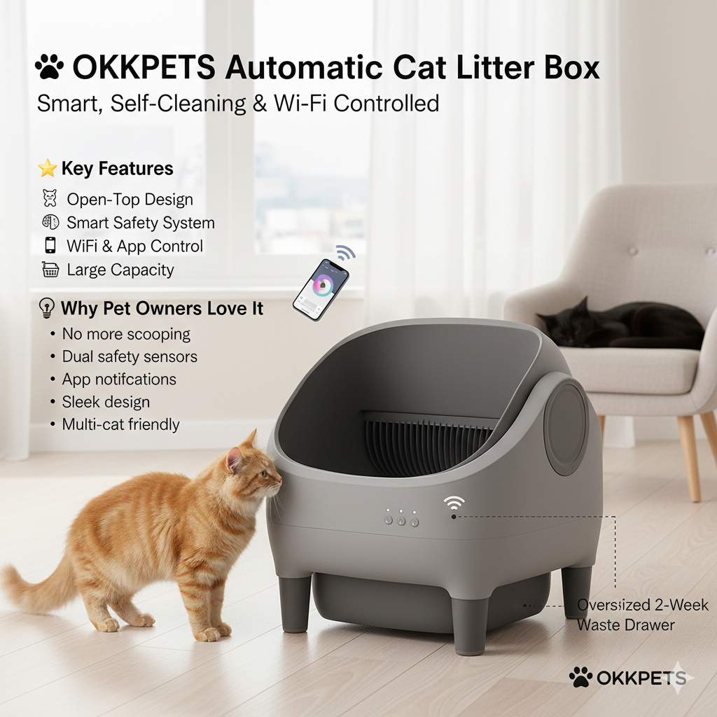 Self-Cleaning Cat Litter Box with APP Control | Open-Top Automatic Litter Box