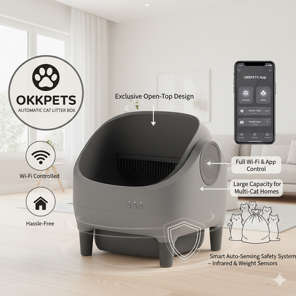 Self-Cleaning Cat Litter Box with APP Control | Open-Top Automatic Litter Box