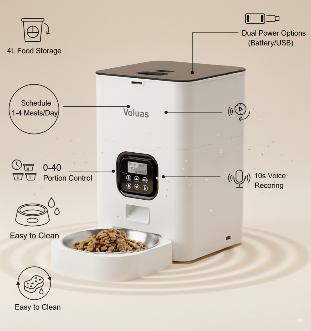 Automatic Pet Feeder – Programmable Cat & Dog Food Dispenser with Portion Control, 4 Daily Meals & Voice Recording Function