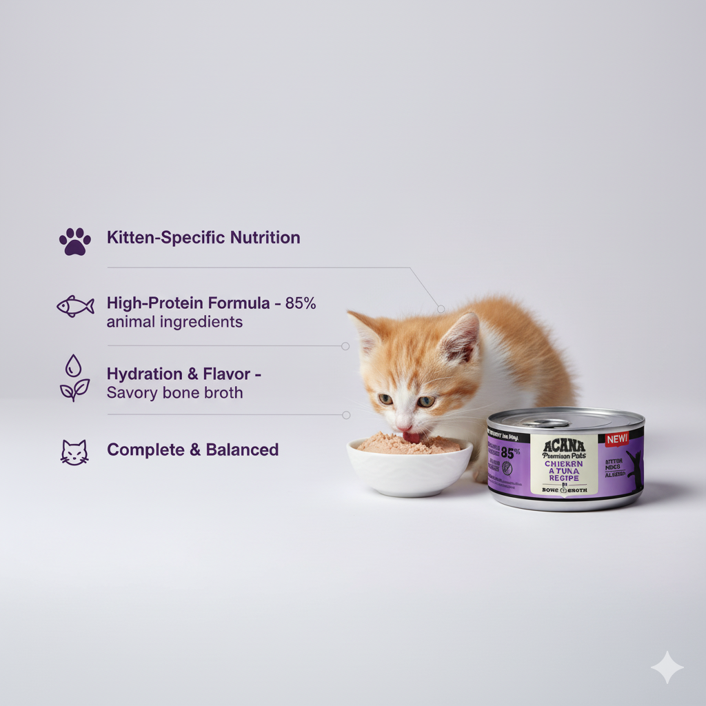 Premium Kitten Pâté Wet Cat Food with Bone Broth – Chicken & Tuna Recipe, 3oz Cans (24 Pack)
