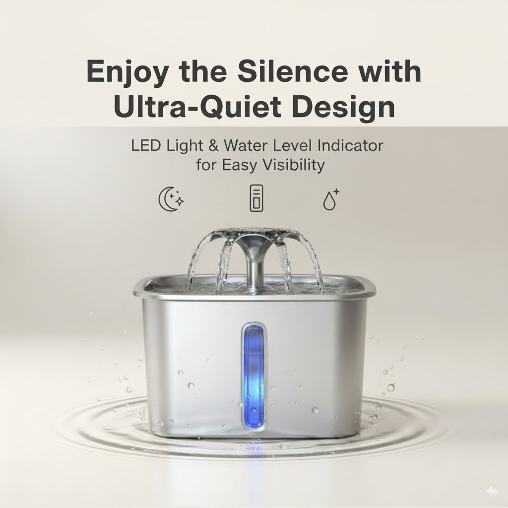 Stainless Steel Automatic Pet Water Fountain – 95oz/2.8L Cat & Dog Hydration Dispenser with Quiet Pump, Filters & Non-Slip Mat (Silver)