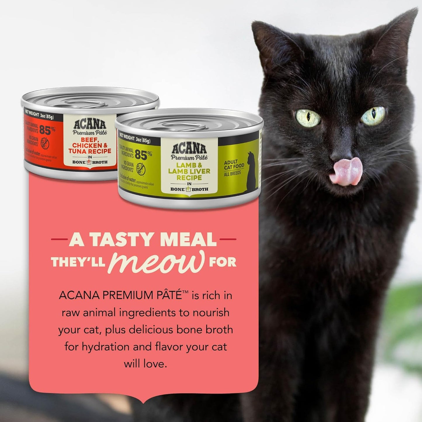 Premium Pate Wet Cat Food in Bone Broth Variety Pack: Beef Chicken & Tuna + Lamb 3Oz Cans (12 Count, 6 of Each)