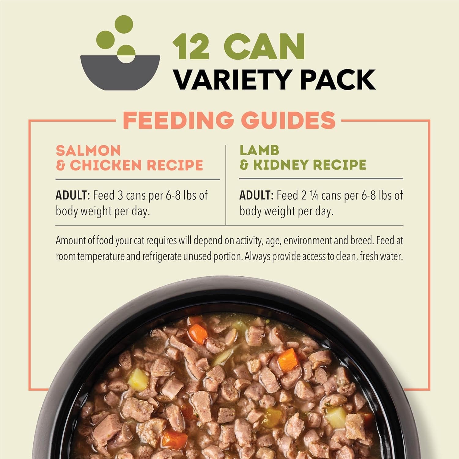 Chunks in Broth Wet Cat Food Variety Pack: Salmon & Chicken + Lamb & Kidney Recipes 3Oz Cans (12 Count, 6 of Each)
