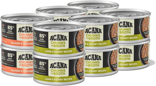 Chunks in Broth Wet Cat Food Variety Pack: Salmon & Chicken + Lamb & Kidney Recipes 3Oz Cans (12 Count, 6 of Each)