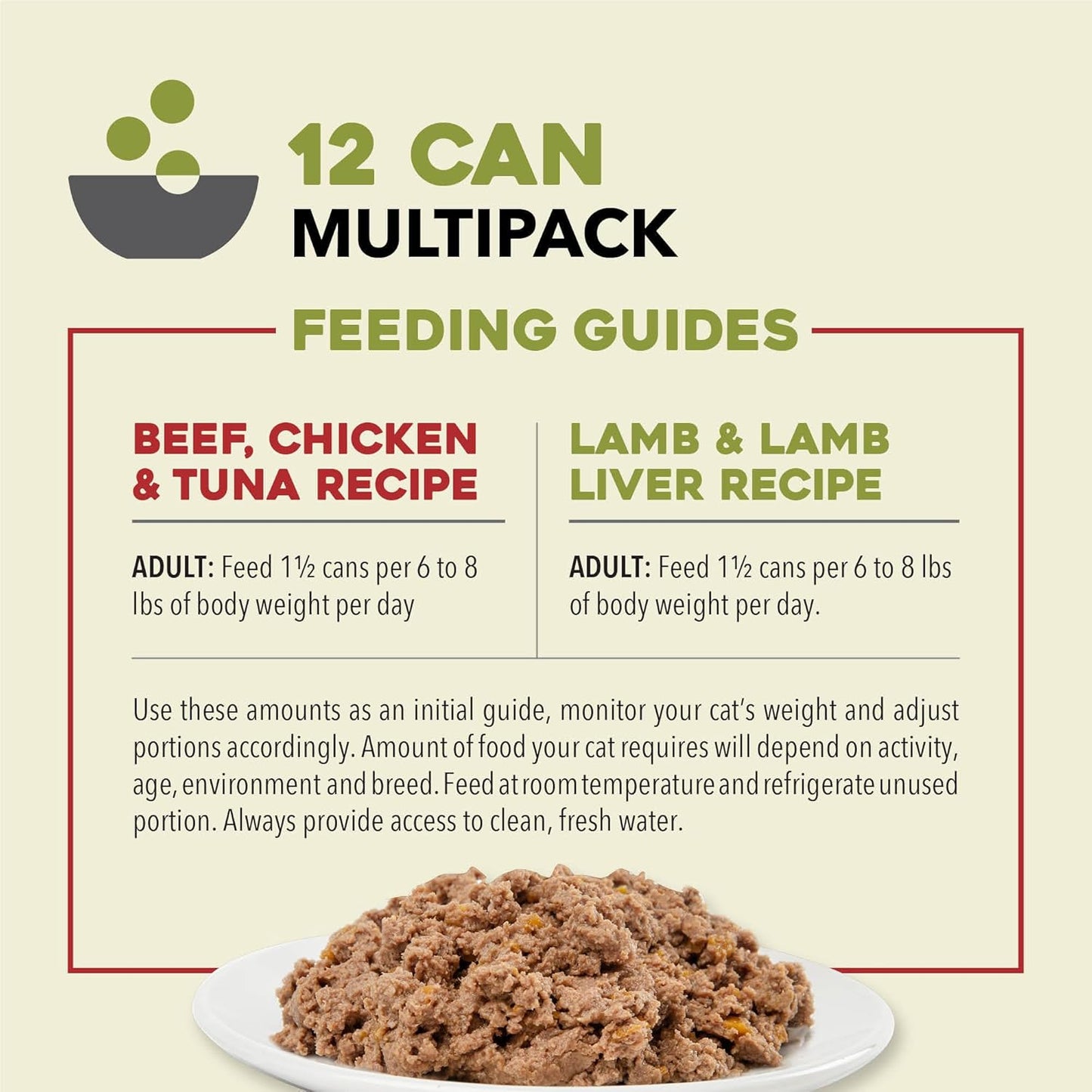 Premium Pate Wet Cat Food in Bone Broth Variety Pack: Beef Chicken & Tuna + Lamb 3Oz Cans (12 Count, 6 of Each)