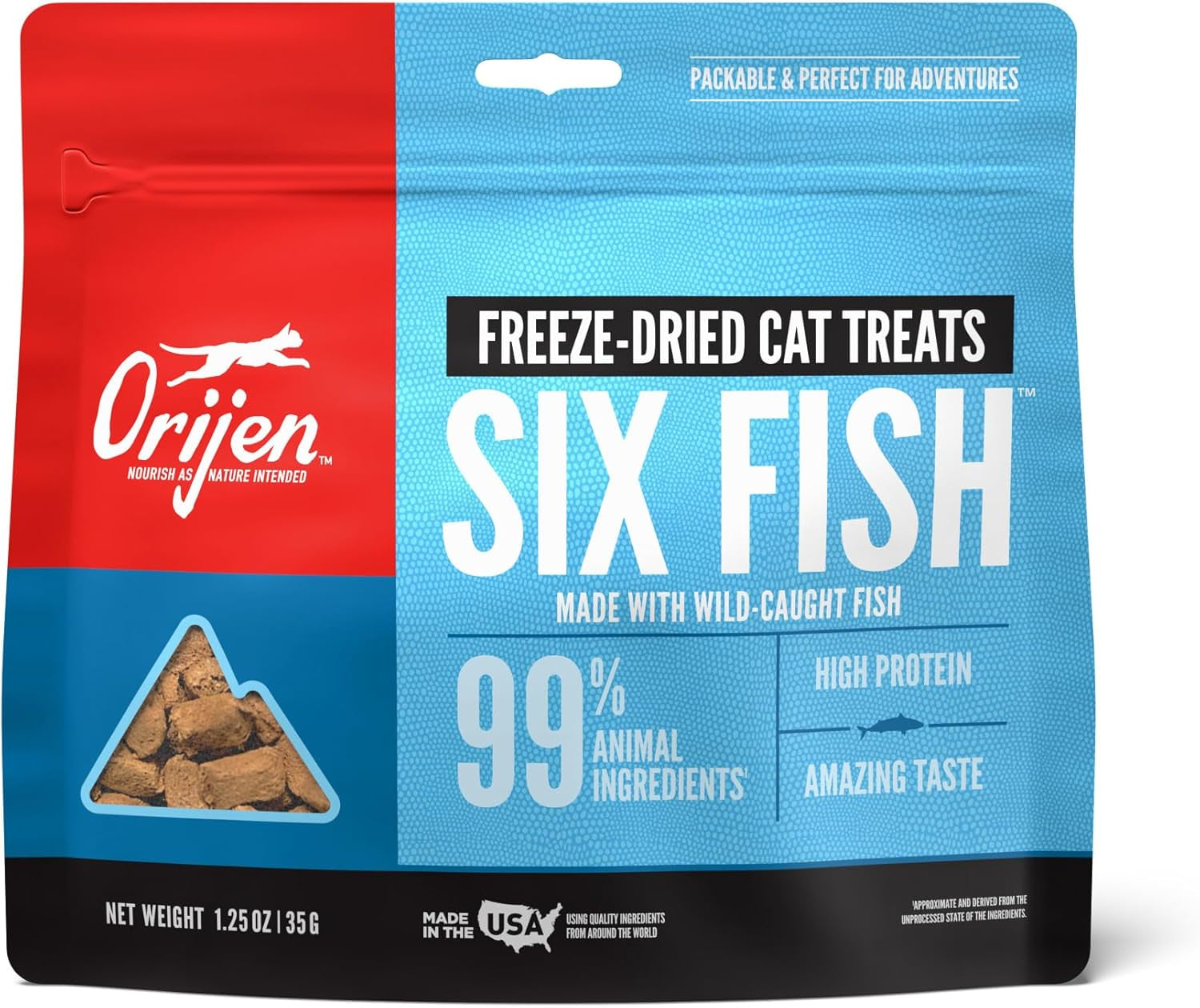 Freeze-Dried Grain-Free Cat Treats with High Protein from Six Types of Fish, 1.25 oz Bag