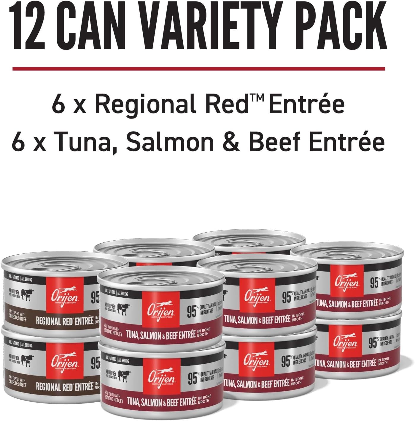 Premium Pate Wet Cat Food Variety Pack: Tuna Salmon & Beef + Regional Red Entrées 3Oz Cans (12 Count, 6 of Each)