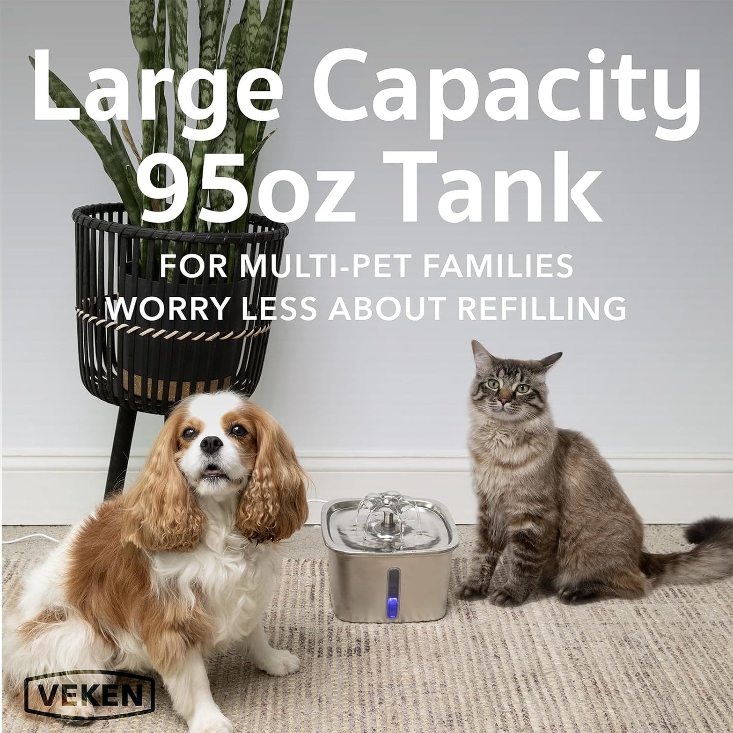 Award-Winning Stainless Steel Automatic Pet Water Fountain, 95Oz/2.8L with Replacement Filters and Silicone Mat for Cats and Dogs (Silver)