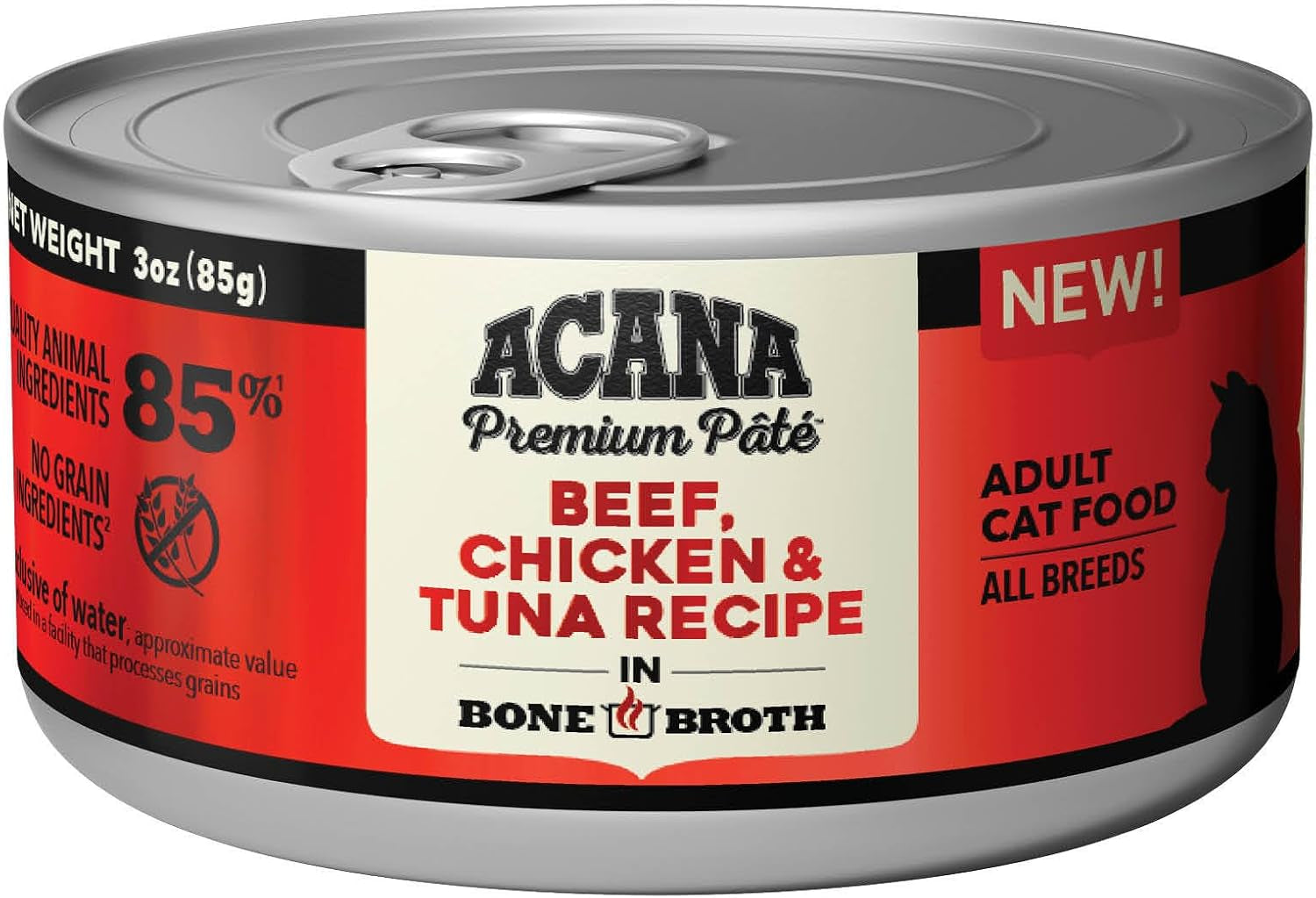 Premium Pate Wet Cat Food in Bone Broth Beef Chicken + Tuna Recipe 3Oz Cans (24 Count)