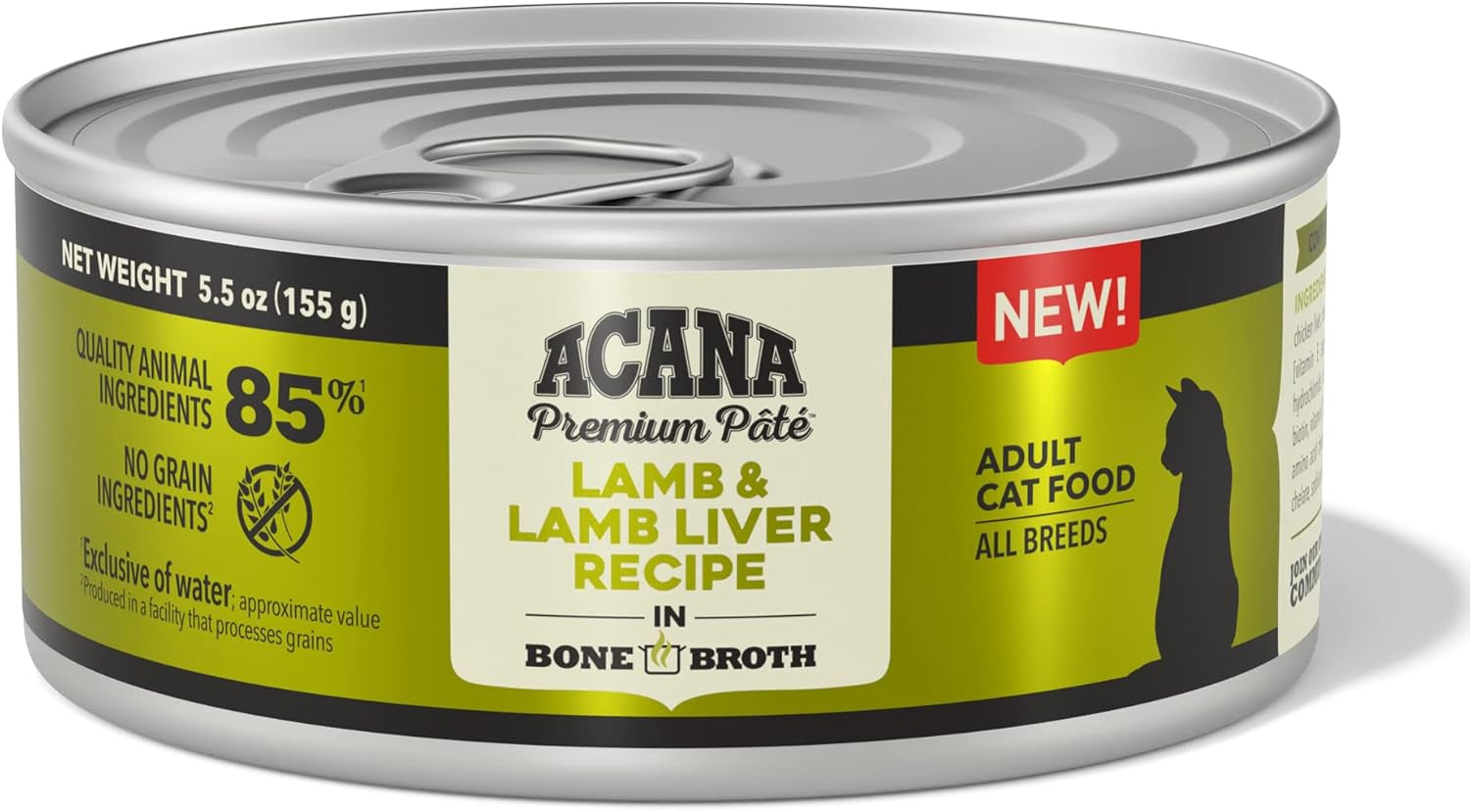 PREMIUM PATE Wet Cat Food, Lamb & Lamb Liver Recipe in Beef Bone Broth, 5.5Oz (Case of 12)